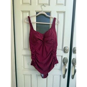 Aqua Eve Burgundy Ruched Twist Front One Piece Swimsuit Plus Size 18W